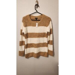 Talbots NWT Pullovers Ultra‎ Plush Stripe Sweater Small tan and ivory 11% wool